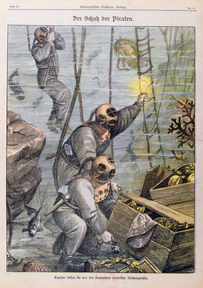 Nurkowie odnajdujący skarb zrabowany przez piratów z kościołów, 1897 autorstwa Austrian School
