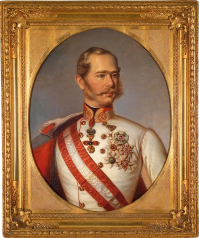 Portret Franciszka Józefa I Austriaka (1830-1916). Posiada odznaczenie Orderu Złotego Runa. Malarstwo anonimowe, olej na płótnie, ok. 1855 r. Sztuka austriacka autorstwa Austrian School