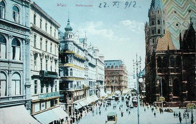 Pocztówka przedstawiająca plac św. Szczepana i katedrę św. Szczepana w Wiedniu autorstwa Austrian School