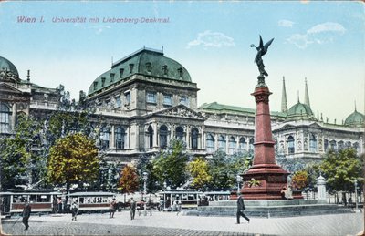 Pocztówka przedstawiająca Uniwersytet Wiedeński i pomnik Liebenberga, ok. 1915 autorstwa Austrian School