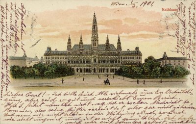 Pocztówka przedstawiająca ratusz w Wiedniu autorstwa Austrian School
