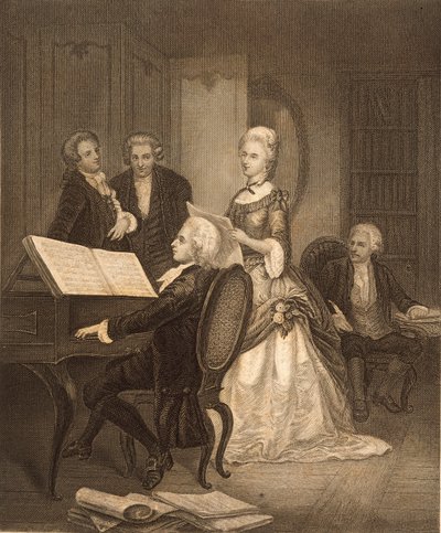 Wolfgang Amadeus Mozart akompaniament Caterina Maddalena Giuseppa (grafika) autorstwa Austrian School