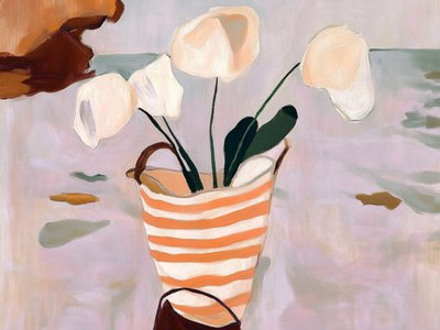 Kosz w paski „Creamy Blooms” autorstwa Avanesova Elena
