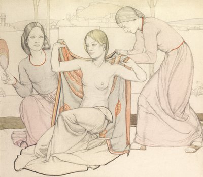Kąpiący się (akwarela i ołówek) autorstwa Averil Mary Burleigh