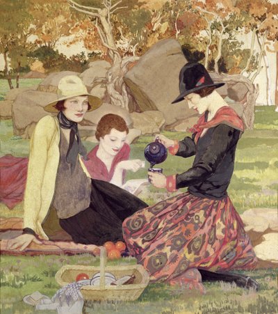 Piknik (akwarela i gwasz na papierze) autorstwa Averil Mary Burleigh
