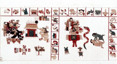 Aztecki bóg Cihuacohuatl przedstawiony w rękopisie hieroglificznym, piktogramy. autorstwa Aztec Aztec