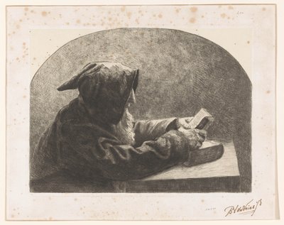 czytający mnich autorstwa B.J. de Vries jr. (signed by artist)