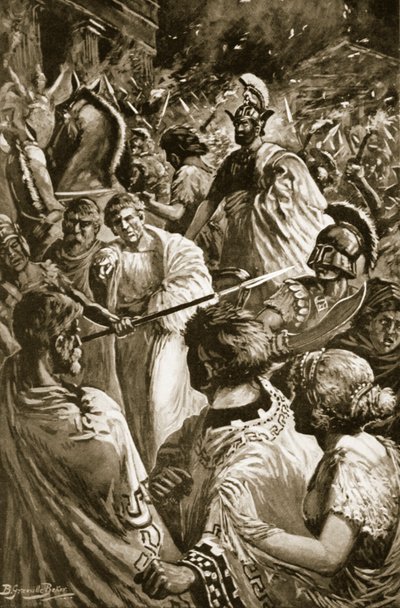 O Saque de Olynthus, 348 aC, ilustração do polonês 