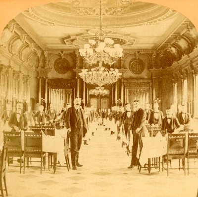 The Great Dining Hall, Windsor Hotel, uważany za najlepszy na świecie, Montreal, Kanada, 1894. autorstwa B. W. Kilburn