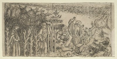 Dante zagubiony w lesie: ucieczka i spotkanie z Virgilem, Canto I autorstwa Baccio Baldini