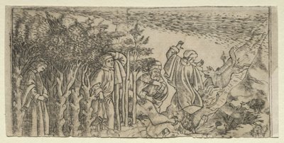 Dante zagubiony w lesie: ucieczka i spotkanie z Wergiliuszem, Canto I, 1481. autorstwa Baccio Baldini