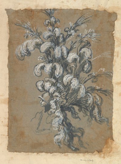 Projekt wystawnego nakrycia głowy z piórami na hełmie, ca. 1620-56 . autorstwa Baccio del Bianco