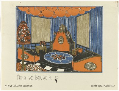 Gazette du Bon Ton, 1920 - nr 10, plac XLV: Fond de Boudoir (tytuł na obiekcie) autorstwa Bagge and Huguet