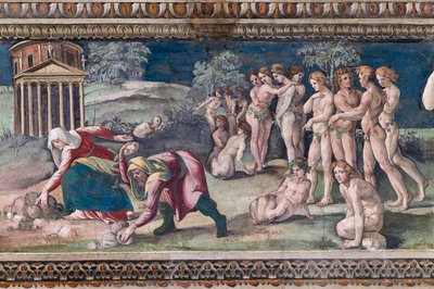 Deucalion i Pyrra rzucają kamieniami autorstwa Baldassarre Peruzzi