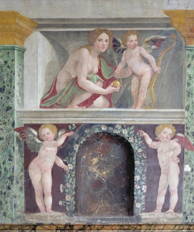 Hall of Prospective Hall of Prospective szczegół niszy trompe loeil przedstawiający Wenus i Kupidyna, fresk z lat 1518-19 autorstwa Baldassarre Peruzzi