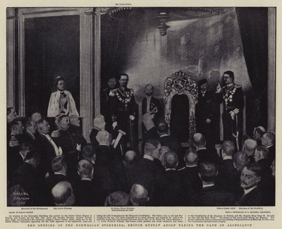 Otwarcie norweskiego Storthingu, książę Gustaw Adolf składający przysięgę wierności (litografia) autorstwa Balliol (after) Salmon