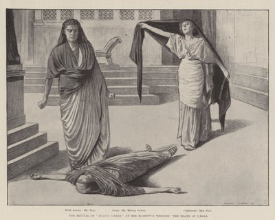 Odrodzenie "Juliusza Cezara" w Teatrze Jej Królewskiej Mości, śmierć Cezara (rycina) autorstwa Balliol (after) Salmon