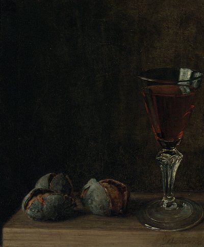 Kieliszek wina z orzechami włoskimi na stole autorstwa Balthasar Denner
