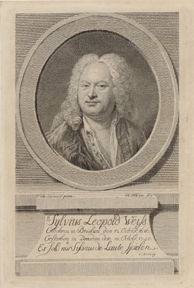 Portret Sylwiusza Leopolda Weissa 1686-1750, 1750. autorstwa Balthasar Denner
