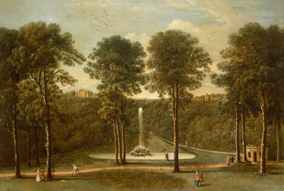 Widok na Fountain Pond w Hackfall, z Banqueting House Beyond (olej na płótnie) autorstwa Balthasar Nebot
