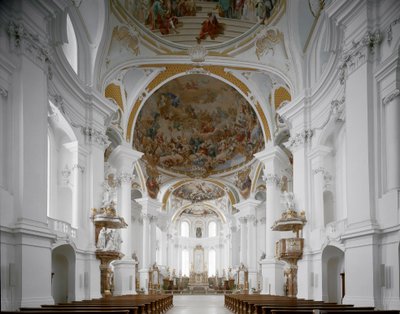 Widok wnętrza kościoła klasztornego autorstwa architekta Johanna Balthasara Neumanna (1687-1753) Neresheim, Niemcy autorstwa Balthasar Neumann