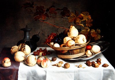 Martwa natura z pigwami w koszyku, innymi owocami i przedmiotami (olej na płótnie) autorstwa Balthasar van der Ast