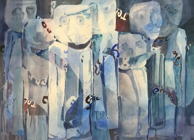 Twarze, ok. 1980-90 (akwarela na papierze) autorstwa Barbara Cleary