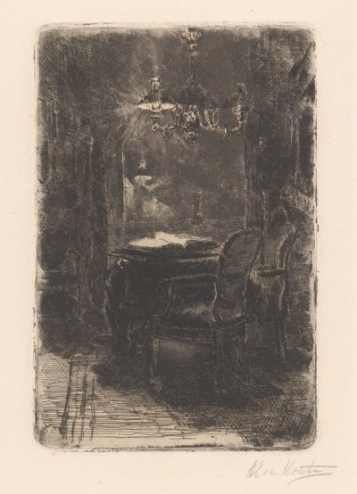 Wnętrze z lustrem i stołem z otwartą książką autorstwa Barbara Elisabeth van Houten (signed by artist)