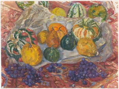 Martwa natura z dyni i winogron na dywanie autorstwa Barbara Elisabeth van Houten
