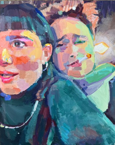 Ekstatyczna jedność, 2025, olej na panelu autorstwa Barbara Hoogeweegen