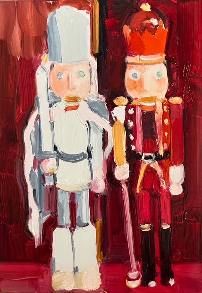 Dziadki do orzechów, 2024, olej na płycie autorstwa Barbara Hoogeweegen