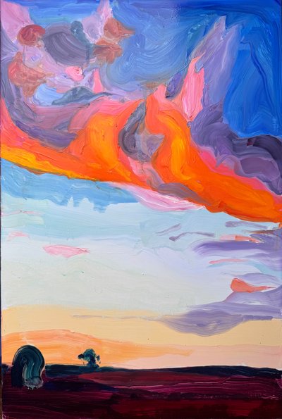 Stojąc samotnie, 2024, olej na panelu autorstwa Barbara Hoogeweegen