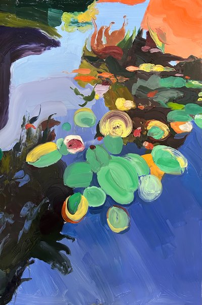 What lies beneath, 2024, olej na panelu autorstwa Barbara Hoogeweegen