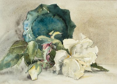 Kwiaty i doniczka na boku (akwarela na papierze) autorstwa Barbara Leigh Smith Bodichon