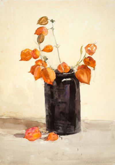 Kwiaty w czarnym wazonie (akwarela na papierze) autorstwa Barbara Leigh Smith Bodichon
