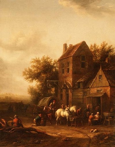 Dwóch jeźdźców w kuźni kowala autorstwa Barend Gael or Gaal