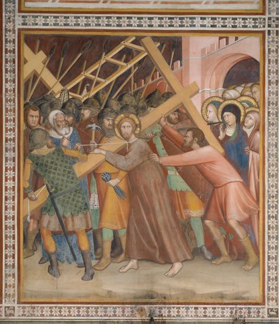 Scena z Nowego Testamentu: Niesienie krzyża (fresk) autorstwa Barna da Siena