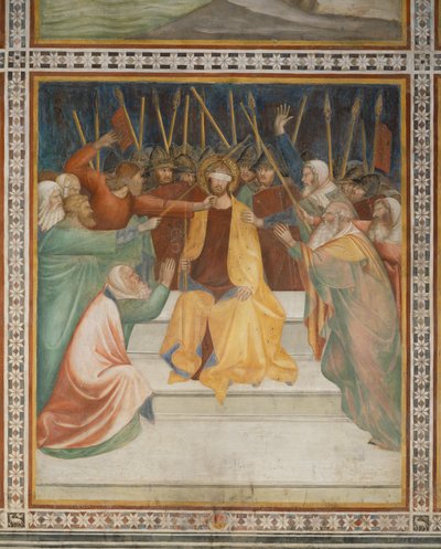 Scena z Nowego Testamentu: Ukoronowanie cierniem (fresk) autorstwa Barna da Siena