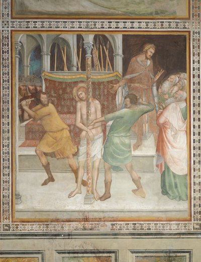 Scena z Nowego Testamentu: Biczowanie Chrystusa (fresk) autorstwa Barna da Siena