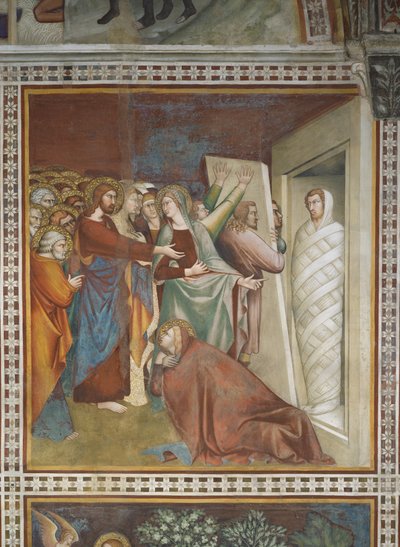 Scena z Nowego Testamentu: Wskrzeszenie Łazarza (fresk) autorstwa Barna da Siena