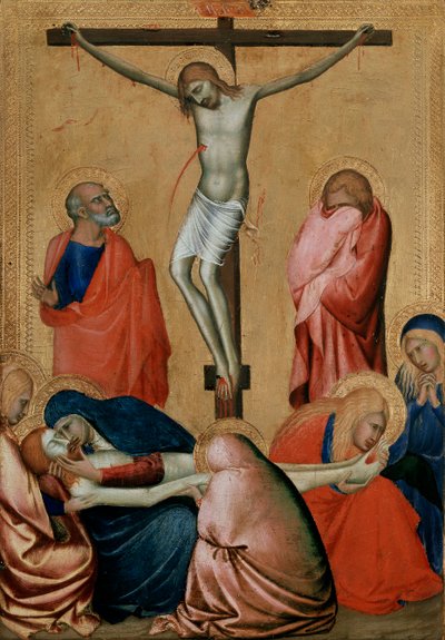 Ukrzyżowanie i Opłakiwanie, XIV wiek autorstwa Barna da Siena