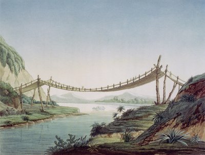 Most linowy w pobliżu Penipe, przecinający rzekę Chambo, Meksyk, 1810 autorstwa Baron Friedrich Alexander von Humboldt