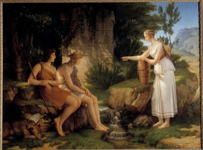 Pasterze przy grobie Amyntasa Ilustracja „Idylle” Salomona Gessnera - Obraz Pierre
