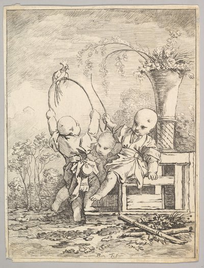 Chińskie dzieci bawiące się papugą, 1760-70. autorstwa Baron de Thiers Louis Antoine Crozat