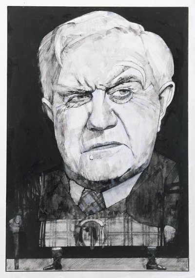 Portret Andrew Cruickshank, ilustracja do The Sunday Times (na pokładzie gwasz) autorstwa Barry Fantoni