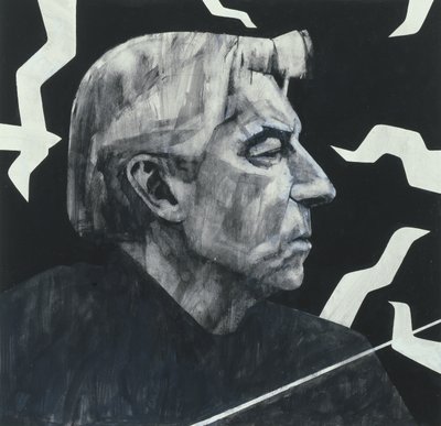 Portret Herberta von Karajana, ilustracja do The Sunday Times, lata 70. (na pokładzie gwasz) autorstwa Barry Fantoni