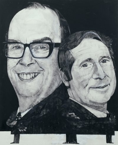 Portret Morecambe i Wise, ilustracja do The Listener, lata 70. (na pokładzie gwasz) autorstwa Barry Fantoni