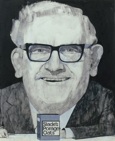 Portret Ronniego Barkera, ilustracja do The Listener, lata 70. (na pokładzie gwasz) autorstwa Barry Fantoni