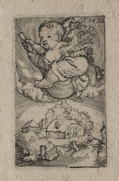Geniusz jadący na piłce, 1520. autorstwa Barthel Beham