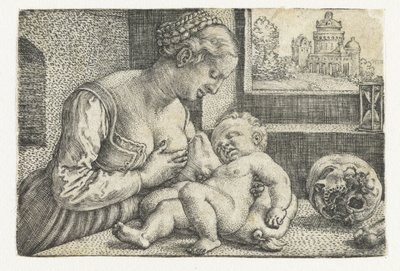 Maryja z dzieckiem przy piersi i czaszce autorstwa Barthel Beham